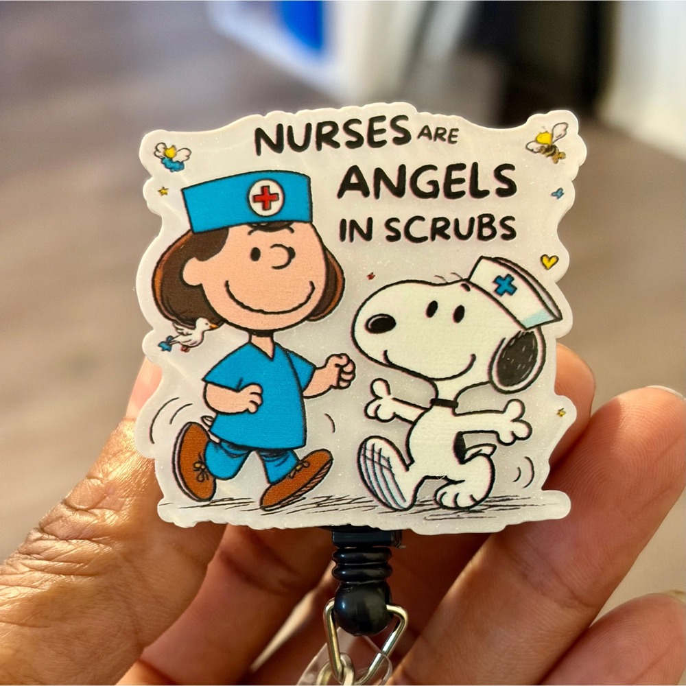 Peanuts Snoopy Lucy Nurses are Angels in Scrubs Retractable Badge Reel ID Holder